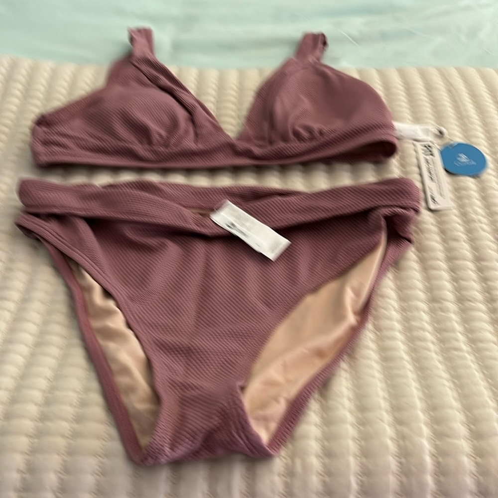 CUPSHE size L full coverage mauve bikini- tags on
